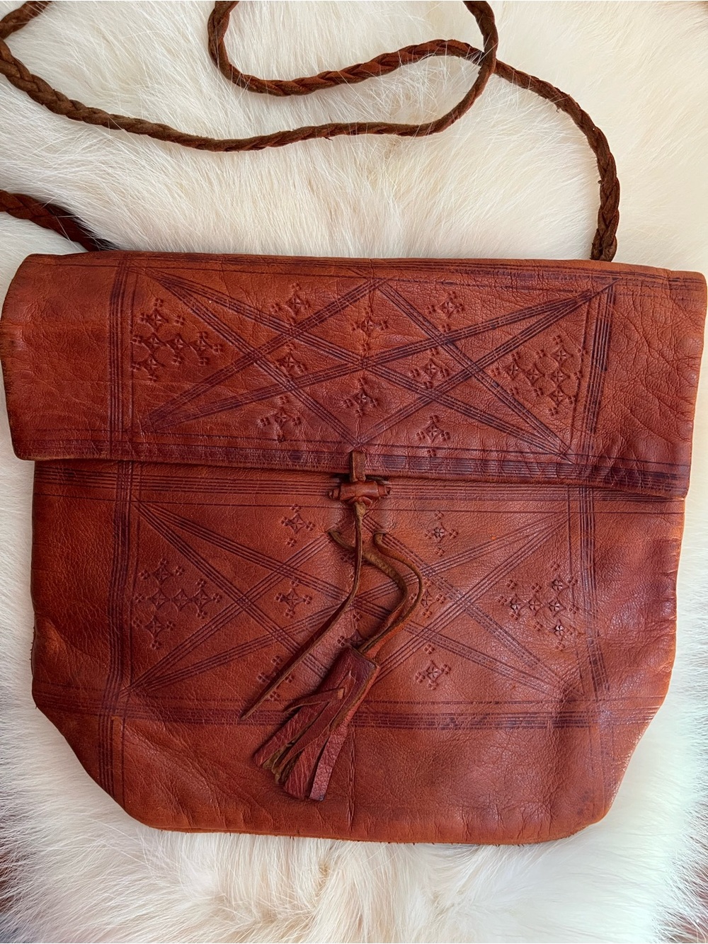 Vintage Authentic Brown Leather Crossbody Bag with Tassel Detail - Picture 2 of 7